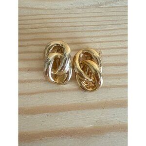 Vintage Gold Tone Twisted Chainlink Clip-On Earrings